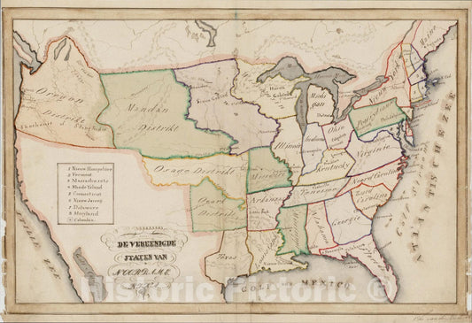 Historic Map : De Vereenigde Staten Van Noord Amerika, c1840, Anonymous, Vintage Wall Art