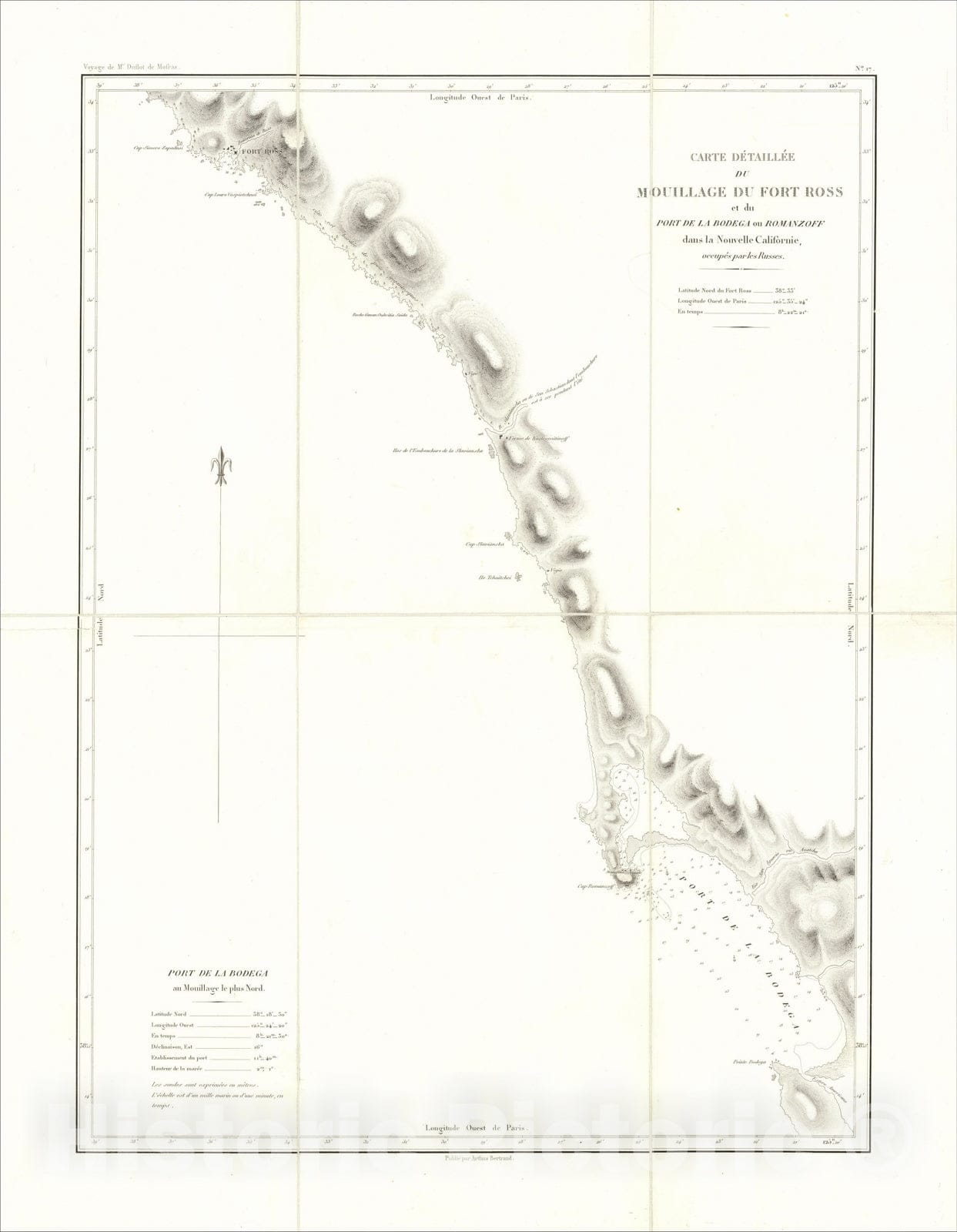 Historic Map : (Russian California) Carte Detaillee du Mouillage du Fort Ross et du Port De La Bodega ou Romanzoff dans la Nouvelle Californie, 1844, v1, Vintage Wall Art