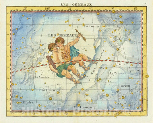 Historic Map : Les Gemeaux (Gemini), 1776, John Flamsteed, Vintage Wall Art