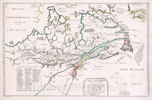 Historic Map : La Nouvelle France, La Nouvelle Angleterre, La Nouvelle Holande, La Nouvelle Suede, La Virginie &c. Avec les Nationes voisines, 1664, Vintage Wall Art