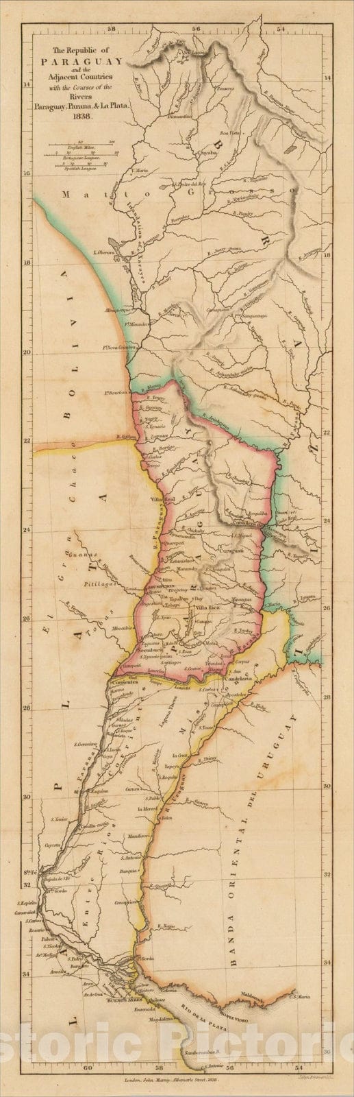 Historic Map : This Republic of Paraguay and the Adjacent Countries with the Course of the Rivers Paraguay, Parana, & La Plata. 1838., 1838, John Arrowsmith, Vintage Wall Art
