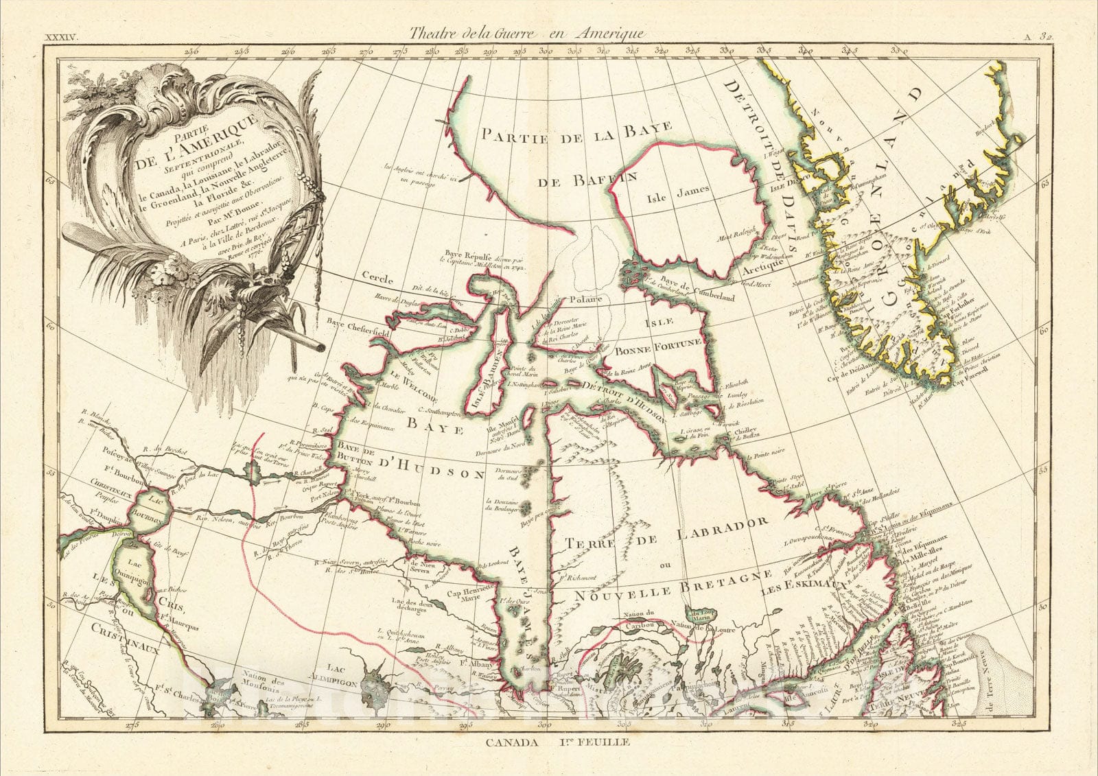 Historic Map : Partie De L'Amerique Septentrionale, qui comprend le Canada, la Louisiane, le Labrador, 1771, v1, Vintage Wall Art