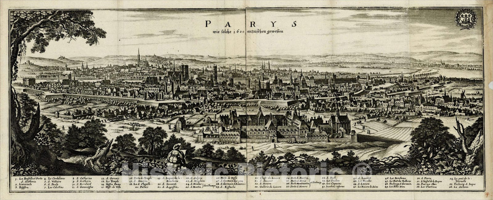 Historic Map : Parys, 1648, Matthaus Merian, Vintage Wall Art