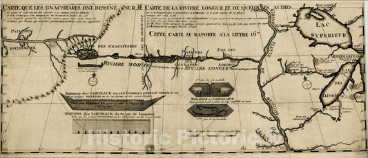 Historic Map : Carte que les Gnacsitares ont Dessine sur, Carte de la Riviere Longue le Grand Fleuve Missisipi, 1703, v1, Vintage Wall Art