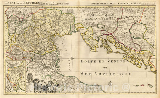 Historic Map : L'Etat de la Republique de Venise, (with) Partie Orientale de la Republique de Venise, c1705, Pieter Mortier, Vintage Wall Art