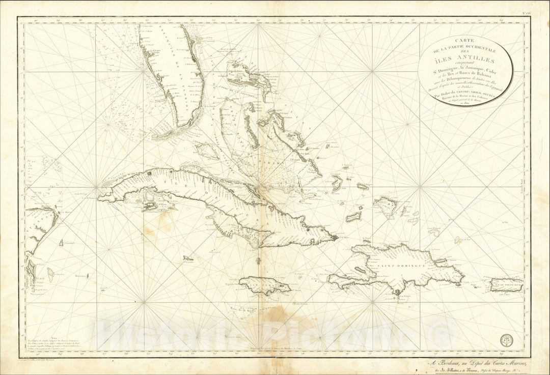 Historic Map : Carte de la Partie Occidentale des Iles Antilles comprenant St. Domingue, la Jamaique, Cuba et les Iles et Bancs de Bahama, 1801, Vintage Wall Art