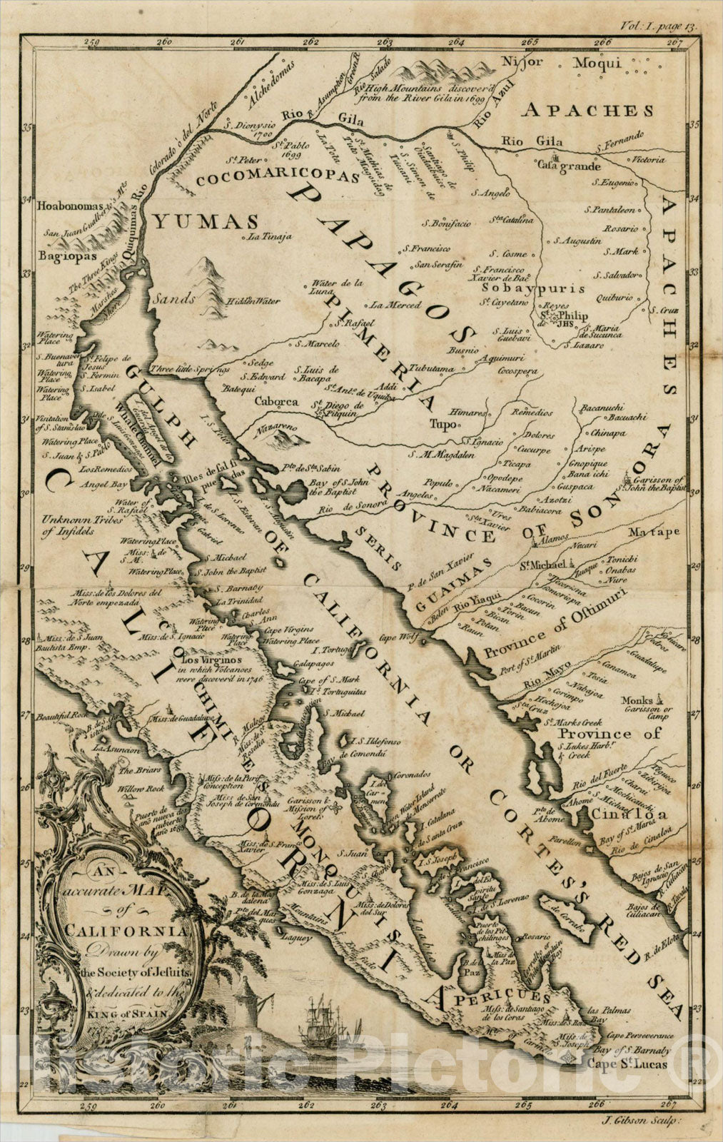 Historic Map : An accurate Map of California, Drawn by the Society of Jesuits & Dedicated to the King of Spain 1757, 1759, John Gibson, Vintage Wall Art