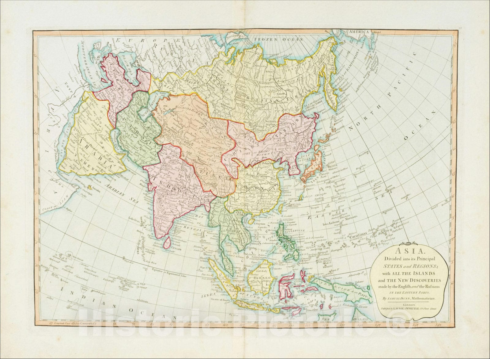 Historic Map : Asia. Divided into its Principal States and Region, c1794, James Whittle, Vintage Wall Art