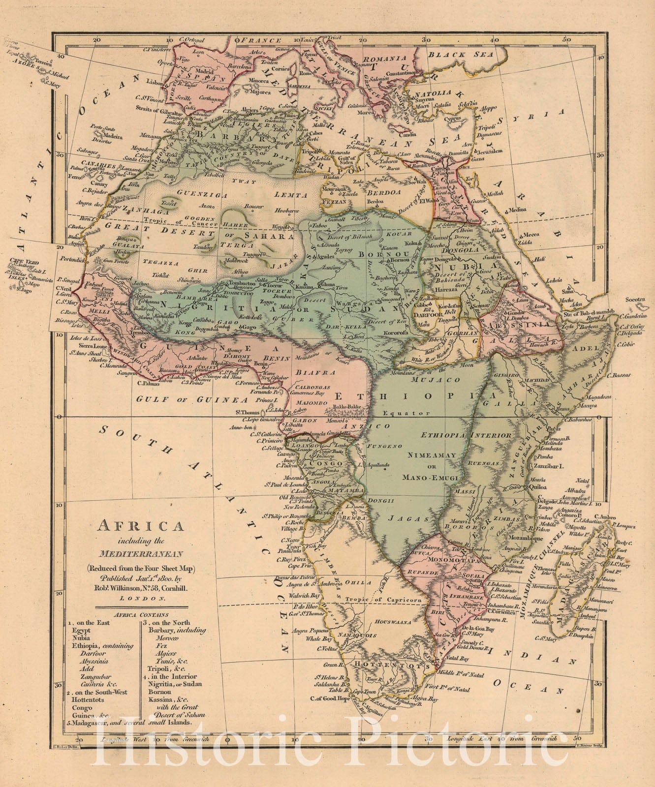 Historic Map : Africa including the Mediterranean (Reduced from the Four Sheet Map), 18, 1809, Robert Wilkinson, v1, Vintage Wall Art