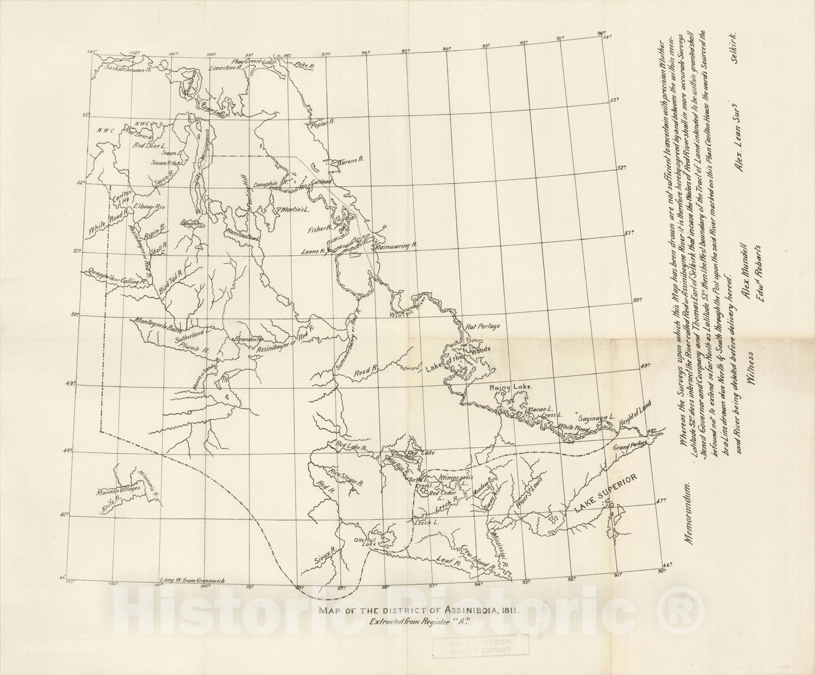 Historic Map : (Red River Colony) Map of the District of Assiniboia, 1811, c1914, Anonymous, Vintage Wall Art