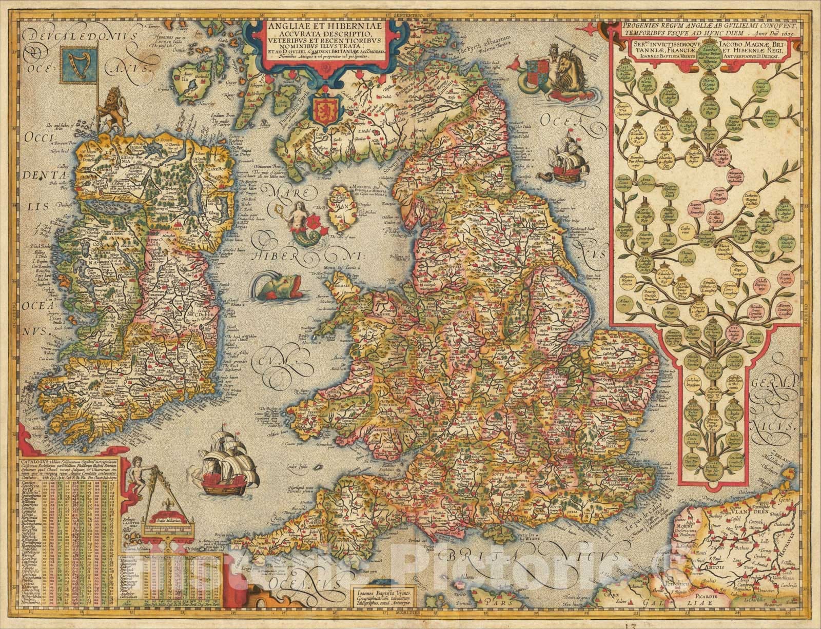 Historic Map : Angliae et Hiberniae Accurata Descriptio Veteribus et Recentioribus Nominbus Illustratus Et Ad D, 1606, Abraham Ortelius, Vintage Wall Art