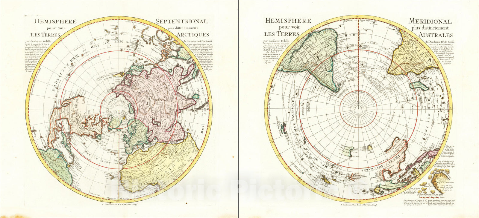 Historic Map : Hemisphere Meridional pour voir plus distinctement Les Terres Australes par Guillaume De L'Isle Onse, 1740, Reiner & Joshua Ottens, Vintage Wall Art