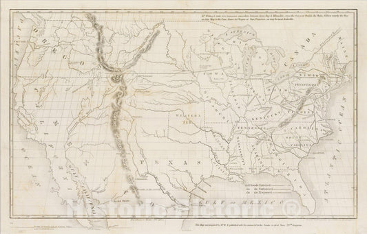 Historic Map : [Proposed Transcontinental Railroad Routes -- Map of the United States], 1848, Asa Whitney, Vintage Wall Art