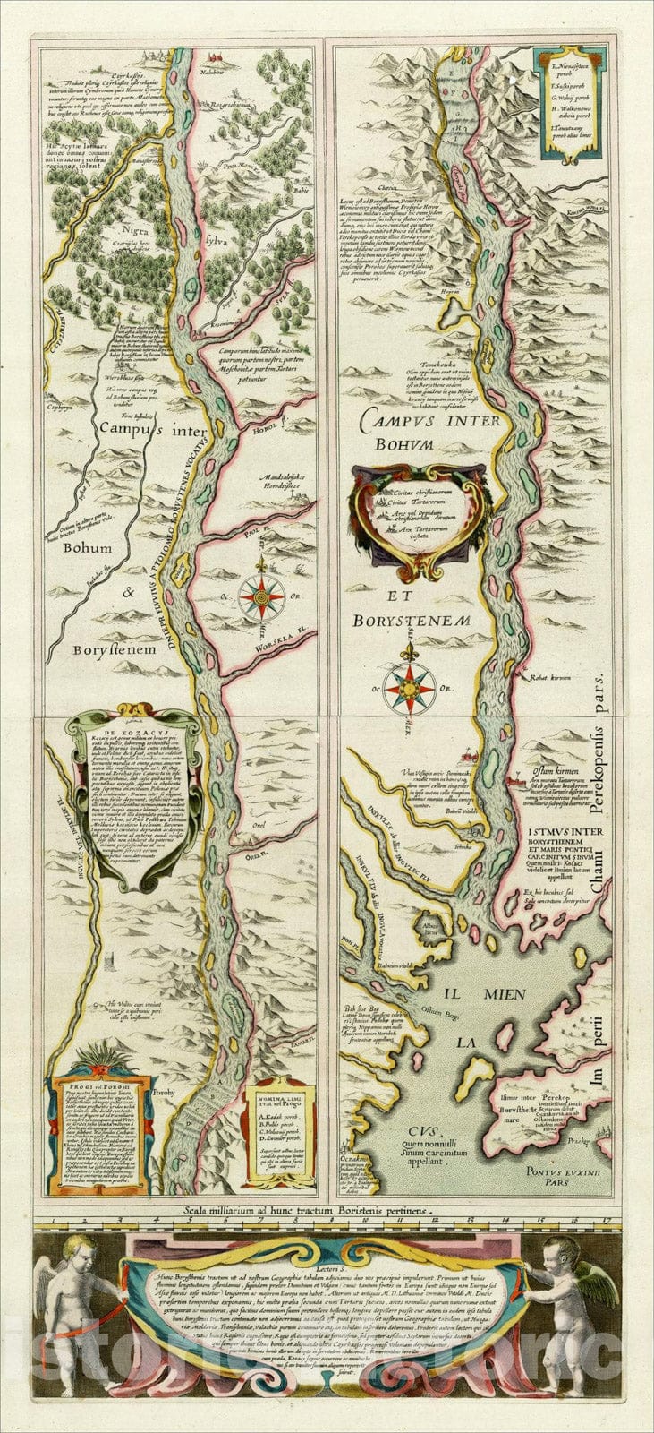 Historic Map : Lectori S. Hunc Borysthenis tractum ut ad nostrum Geographiae tabulam, (Dniepr River), c1640, Willem Janszoon Blaeu, Vintage Wall Art