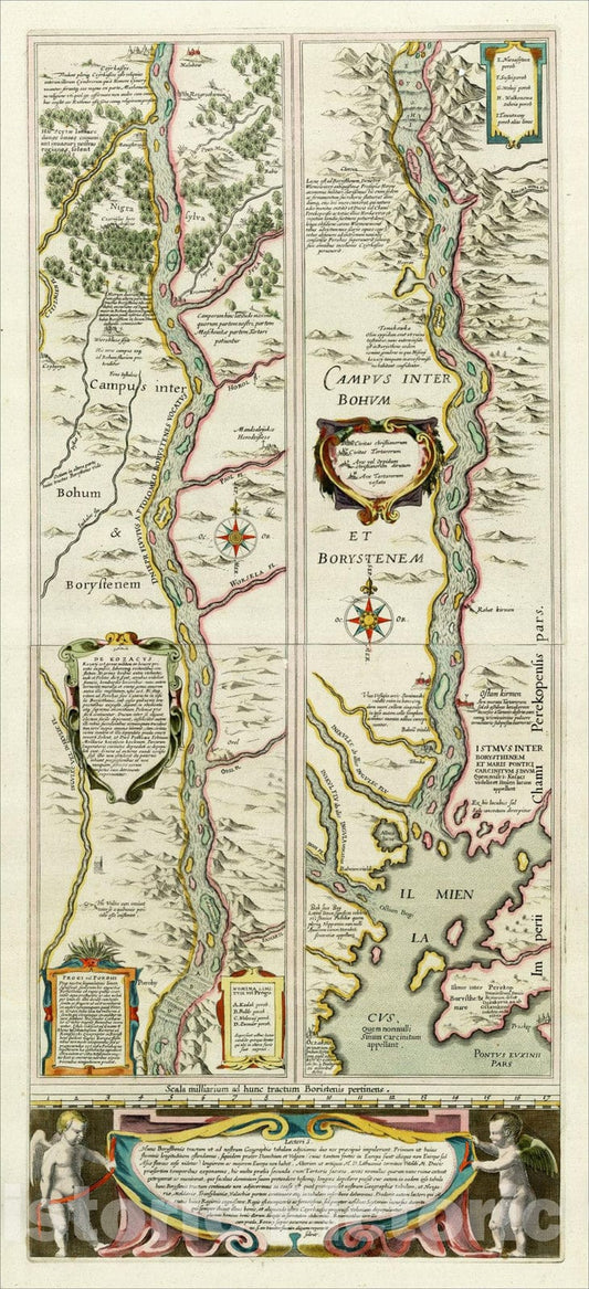 Historic Map : Lectori S. Hunc Borysthenis tractum ut ad nostrum Geographiae tabulam, (Dniepr River), c1640, Willem Janszoon Blaeu, Vintage Wall Art