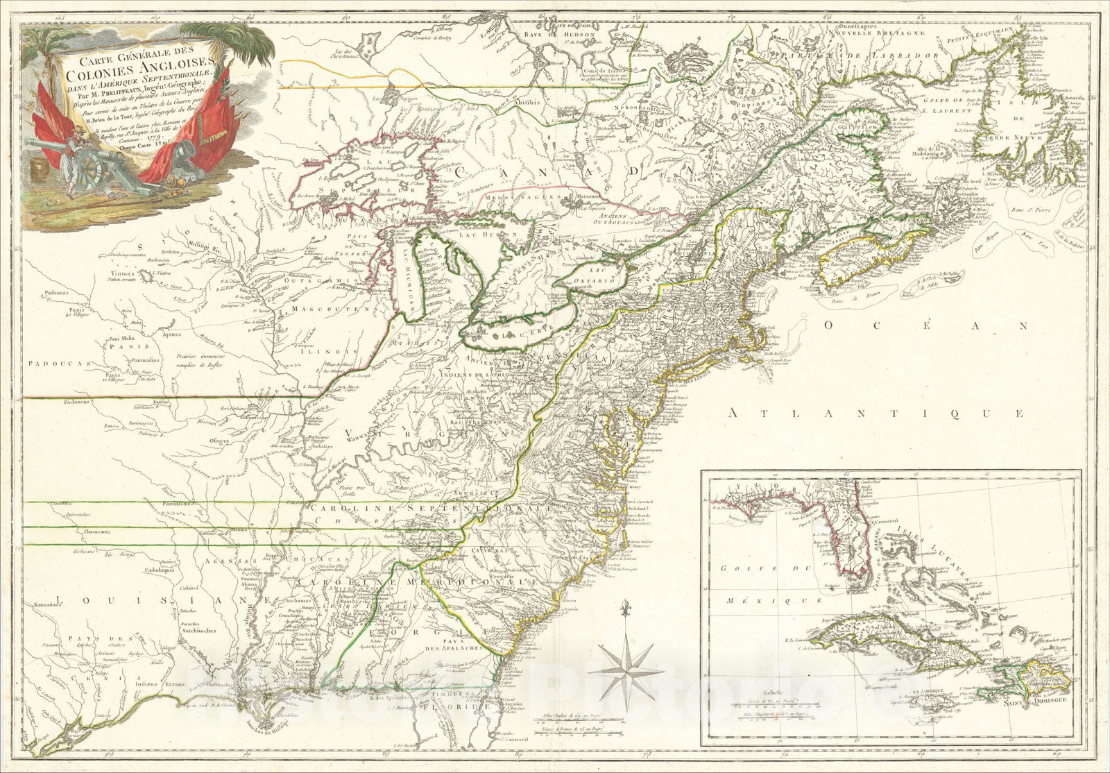 Historic Map : Carte Generale des Colonies Angloises Dans L'Amerique Septentrionale, 1779, Rene Phelippeaux, Vintage Wall Art