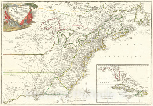 Historic Map : Carte Generale des Colonies Angloises Dans L'Amerique Septentrionale, 1779, Rene Phelippeaux, Vintage Wall Art