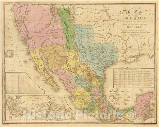 Historic Map : A Map of the United States of Mexico, 1847, Henry Schenk Tanner, Vintage Wall Art