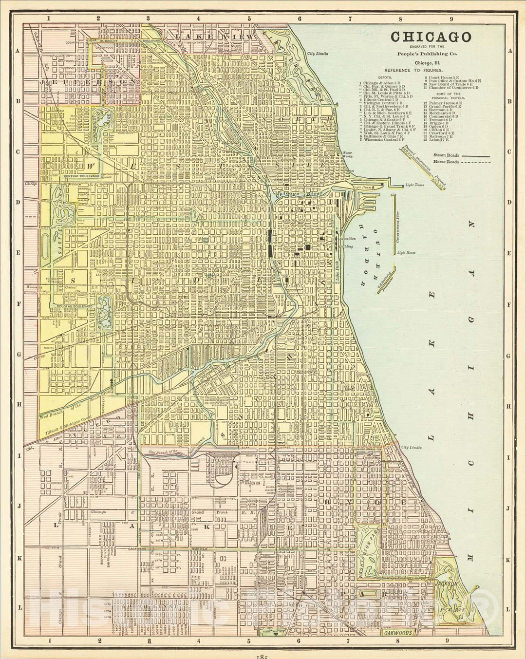 Historic Map : Chicago, 1889, People's Publishing Co., Vintage Wall Art