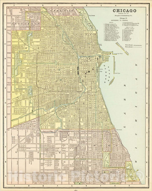 Historic Map : Chicago, 1889, People's Publishing Co., Vintage Wall Art