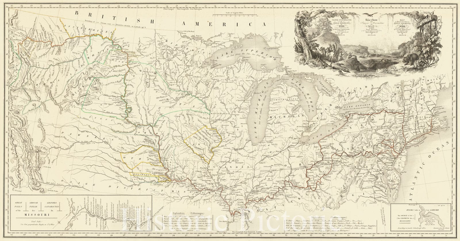 Prince Maximilian's Route - Missouri Valley Expedition, 1839 | Historical Map Print