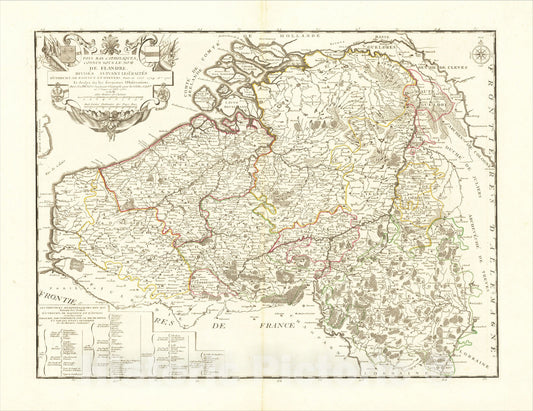 Historic Map : Pays Bas Catholiques Connus Sous Le Nom De Flandre Divises Suivant Les Traites D'Utrecht, De Ratatt et Anvers, 1762, 1762, Guillaume Danet, Vintage Wall Art