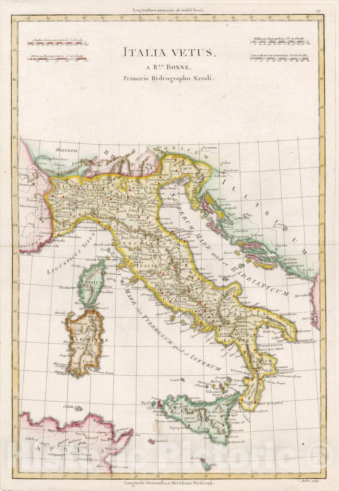 Historic Map : Italia Vetus, 1787, Rigobert Bonne, Vintage Wall Art