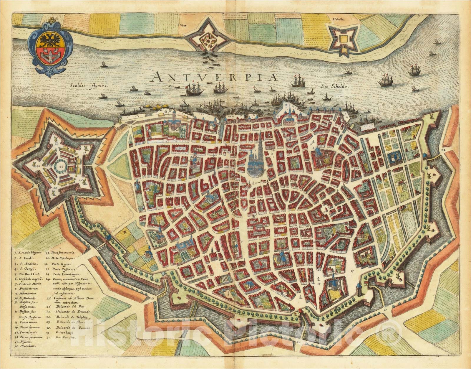 Historic Map : Antverpia, c1638, Matthaus Merian, Vintage Wall Art