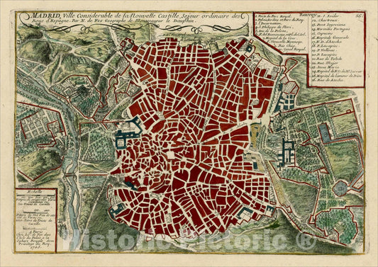 Historic Map : Madrid, ville Considerable de la Nouvelle Castille . . .175, 1705, Nicolas de Fer, Vintage Wall Art