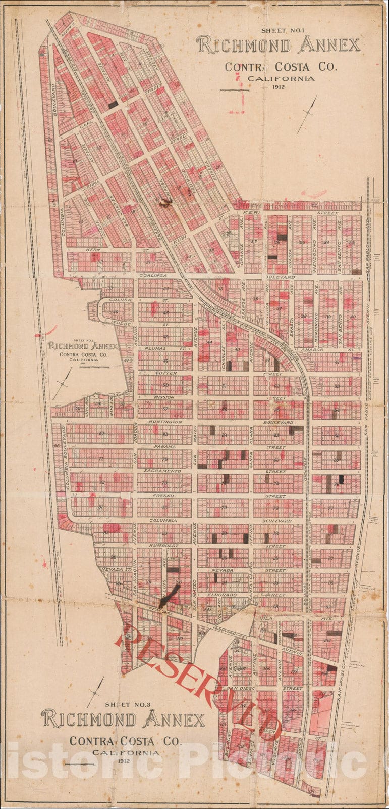 Historic Map : Richmond Annex Contra Costa Co. California 1912., 1912, Anonymous, Vintage Wall Art