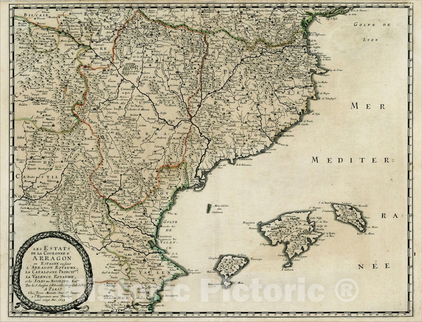 Historic Map : Les Estates De La Couronne D'Arragon en Espagne, 1653, , Vintage Wall Art