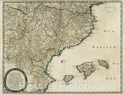 Historic Map : Les Estates De La Couronne D'Arragon en Espagne, 1653, , Vintage Wall Art