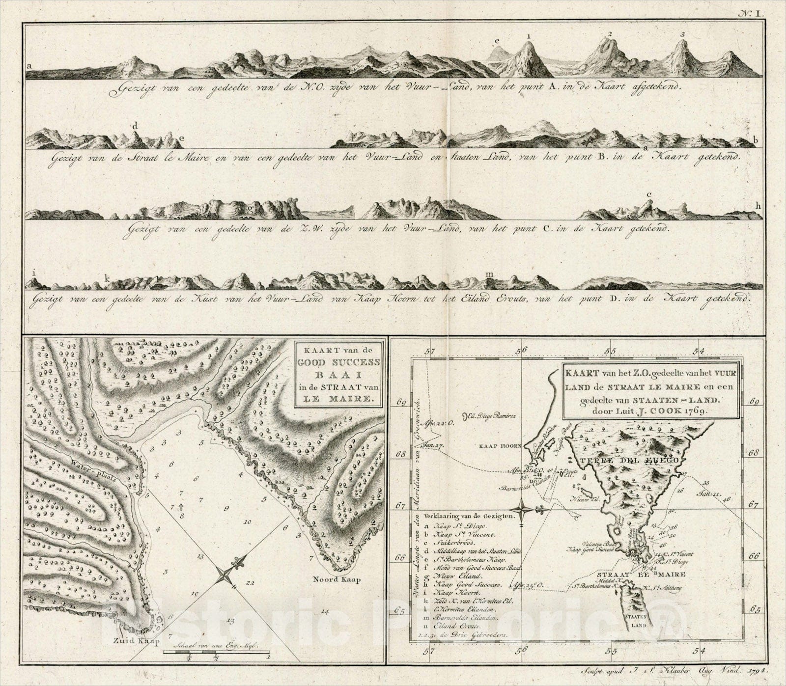 Historic Map : Kaart van de Good Success Baai in de Straat van Le Maire (and) Kaart van het Z, 1794, , Vintage Wall Art