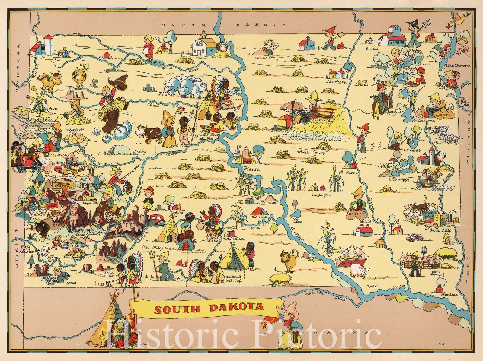 South Dakota - Pictographic Map, 1935 | Historical Map Print