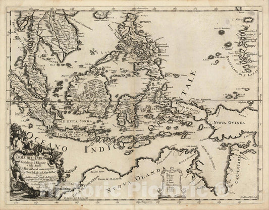 Historic Map : Isole Dell'India cioe le Molucche la Filippine e della Sonda Parte de Paesi di nuova scoperta e l'Isole de Ladri ne Mare del Zud . ., 1683, , Vintage Wall Art
