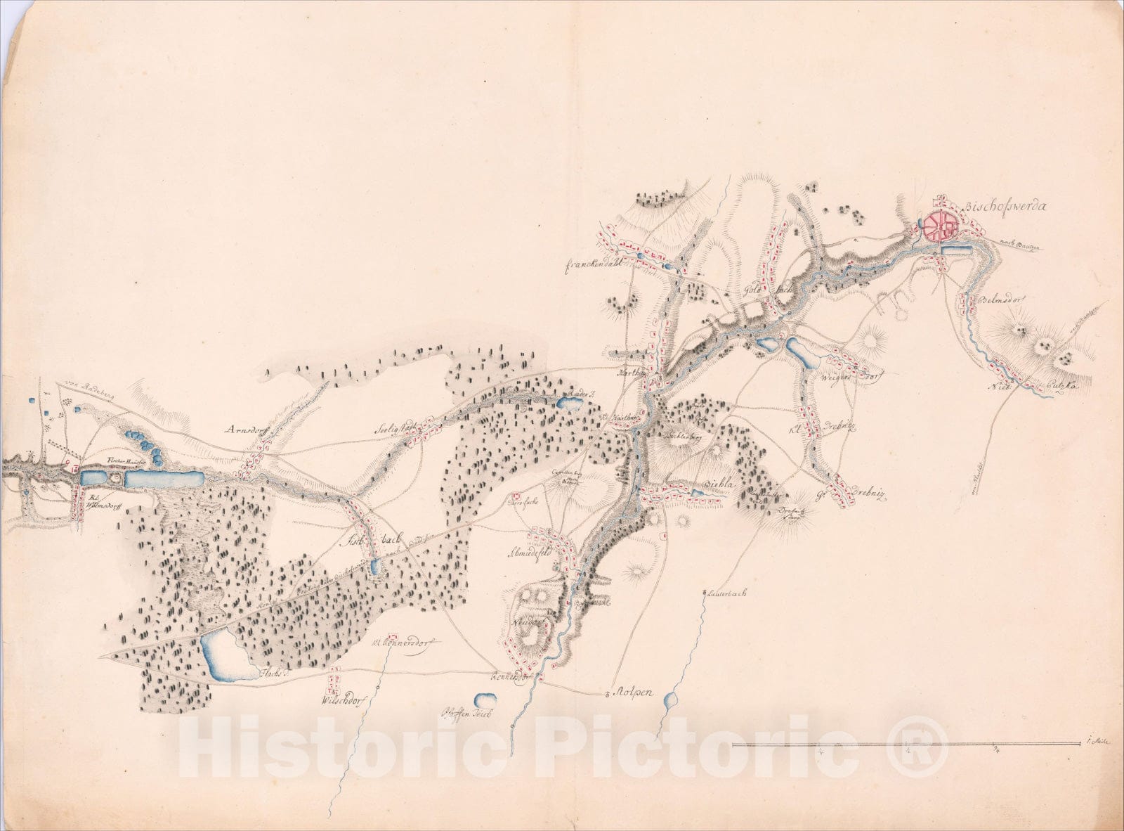 Historic Map : [Battle of Bautzen, Bischofswerda and Environs], c1813, Anonymous, Vintage Wall Art