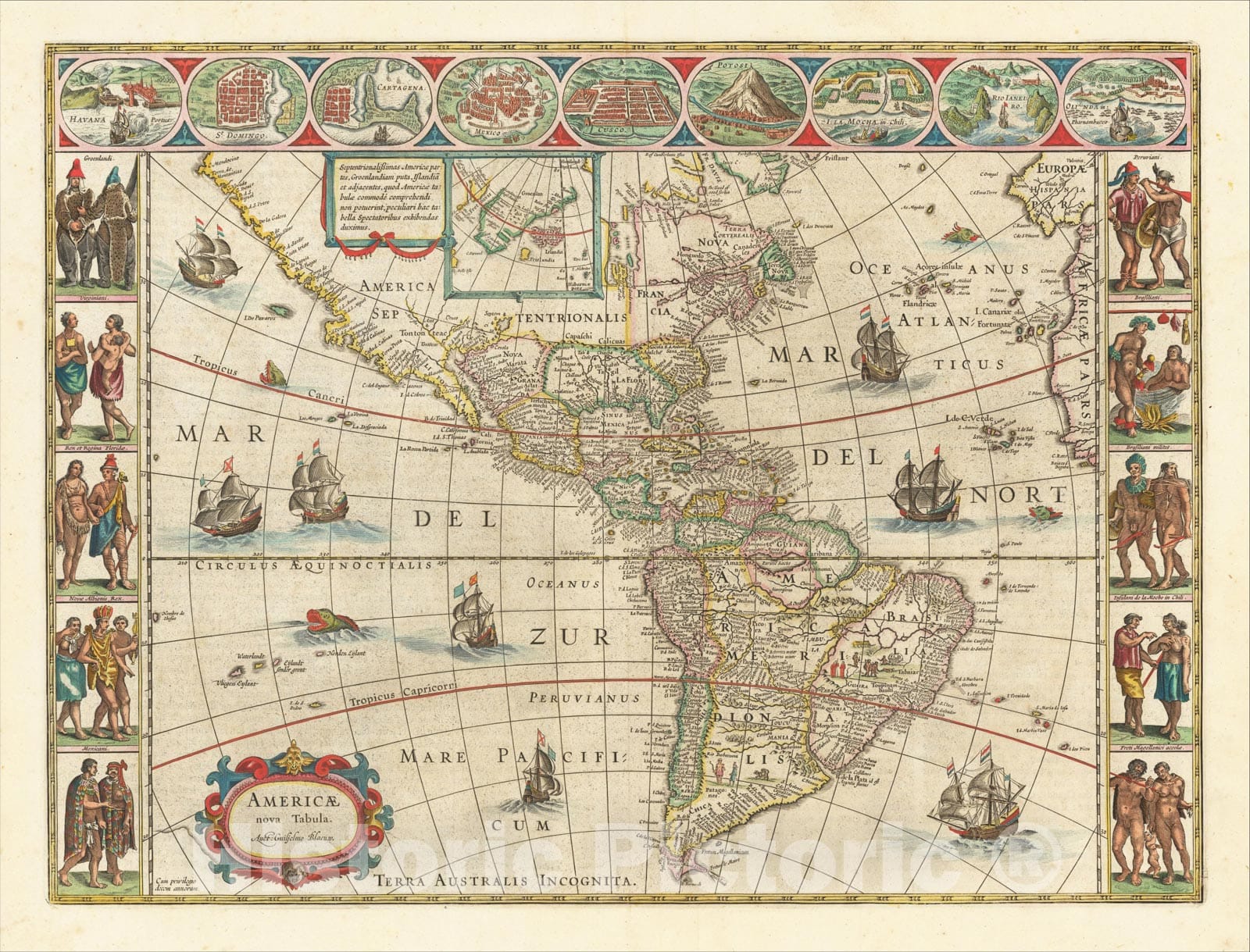 Historic Map : Americae Nova Tabula, 1645, Willem Janszoon Blaeu, Vintage Wall Art