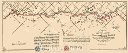 Northern Pacific Railroad - Yakima Indian Reservation Route, 1885 | Historical Map Print