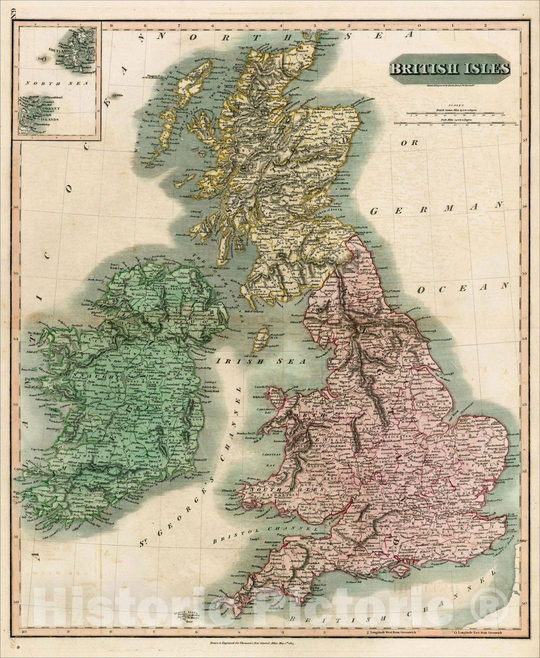 Historic Map : British Isles, 1815, John Thomson, Vintage Wall Art