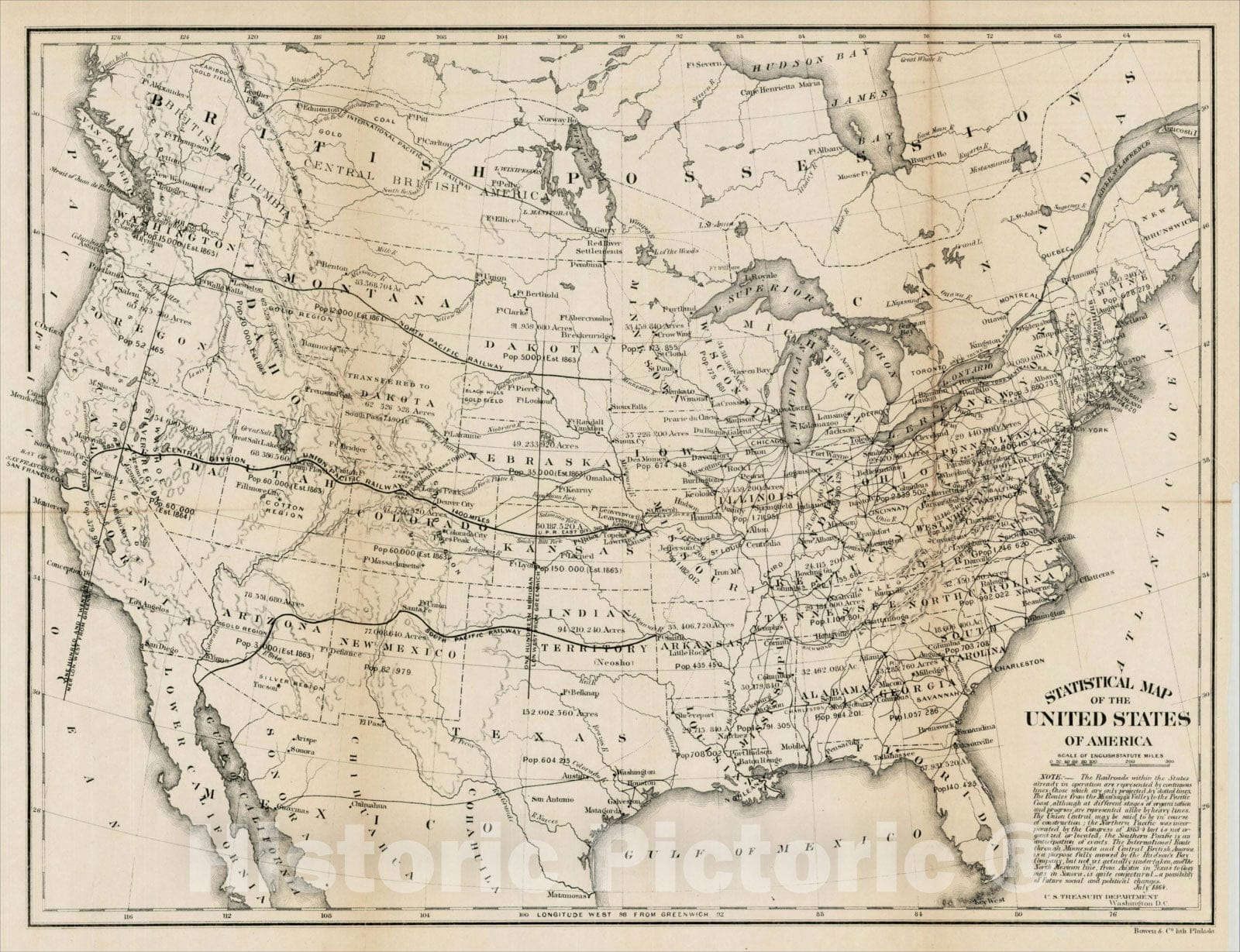 Historic Map : Statistical Map of the United States of America, 1864, , Vintage Wall Art