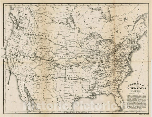Historic Map : Statistical Map of the United States of America, 1864, , Vintage Wall Art