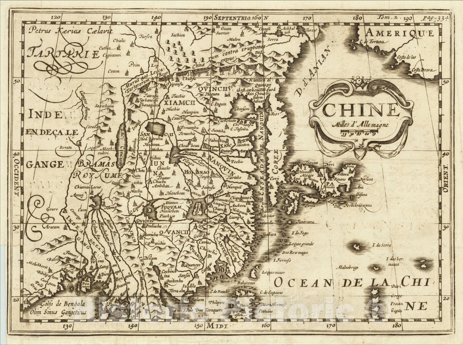Historic Map : Chine, c1700, Martineau du Plessis, Vintage Wall Art