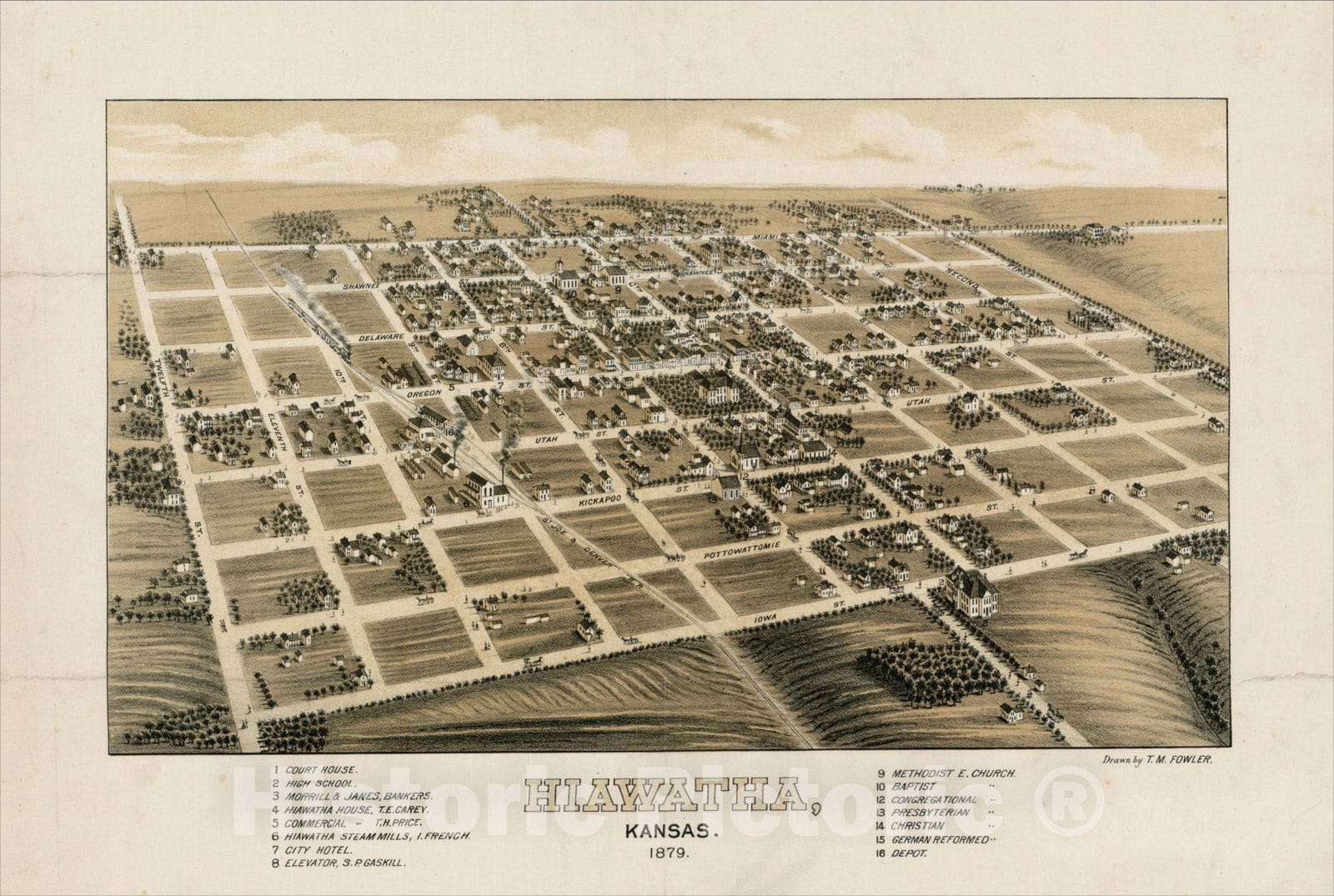 Historic Map : Hiawatha, Kansas. 1879, 1879, , Vintage Wall Art