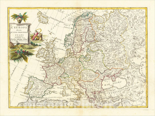Historic Map : L'Europa Divisa ne' suoi Principali Stati, 1775, 1775, Antonio Zatta, Vintage Wall Art