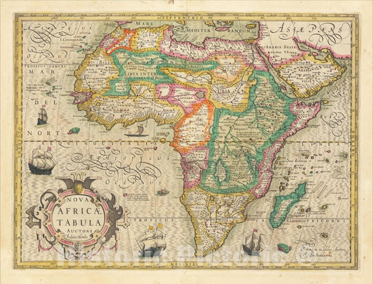 Historic Map : Nova Africae Tabula Auctore Jodoco Hondio, c1610, Jodocus Hondius, Vintage Wall Art
