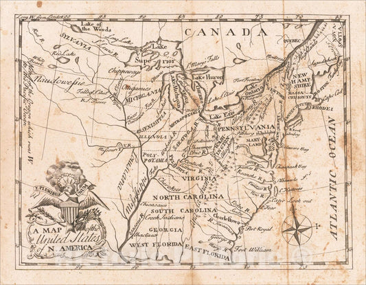 Historic Map : A Map of the United States of N. America, 1788, Johann David Schopf, Vintage Wall Art