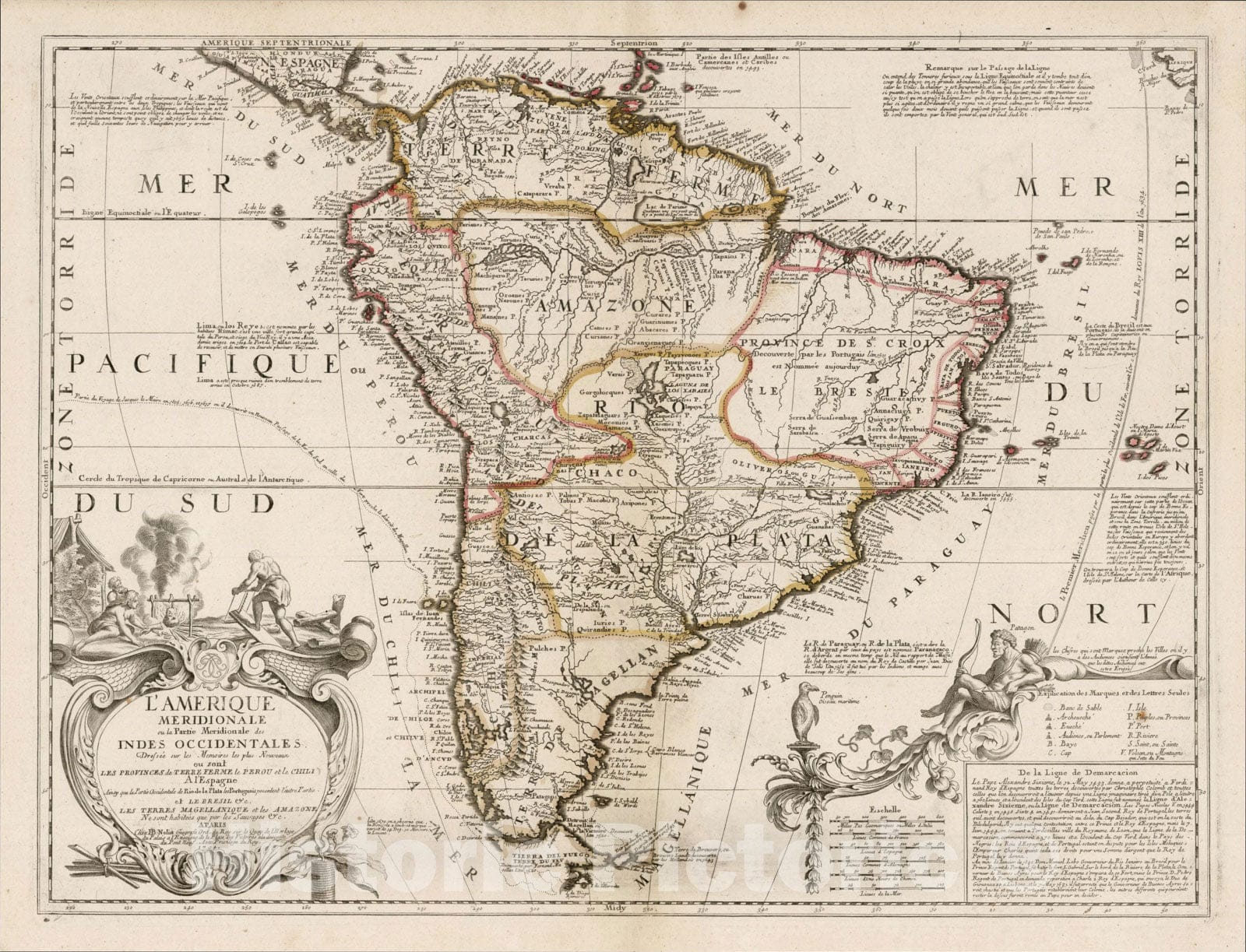 Historic Map : L'Amerique Meridionale ou la Partie Meridionale des Indes Occidentales, 1704, , Vintage Wall Art