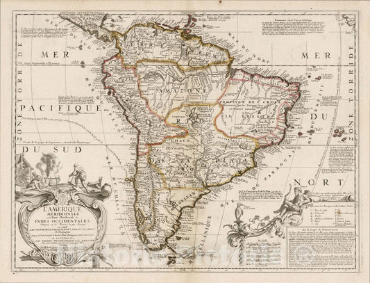 Historic Map : L'Amerique Meridionale ou la Partie Meridionale des Indes Occidentales, 1704, , Vintage Wall Art