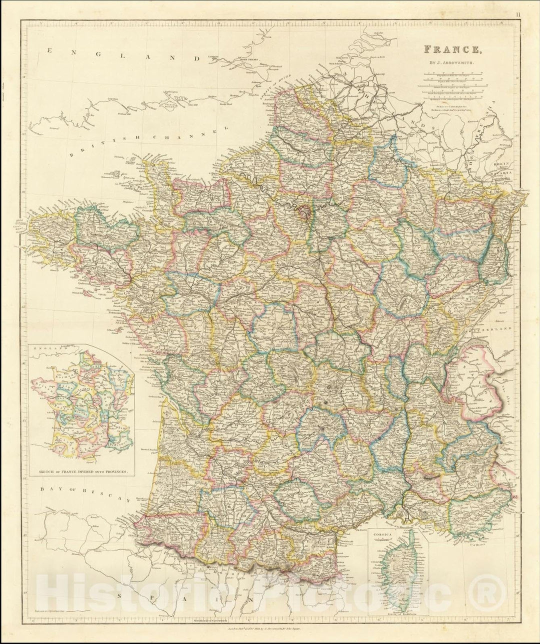 Historic Map : France, 1858, John Arrowsmith, Vintage Wall Art