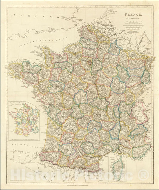 Historic Map : France, 1858, John Arrowsmith, Vintage Wall Art